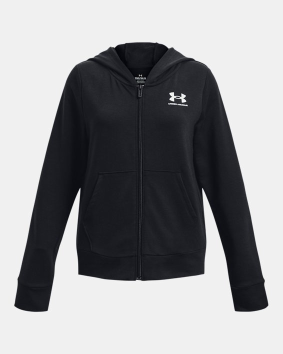 UA Rival Hoodie aus French Terry mit durchgehendem Zip für Mädchen, Black, pdpMainDesktop image number 0